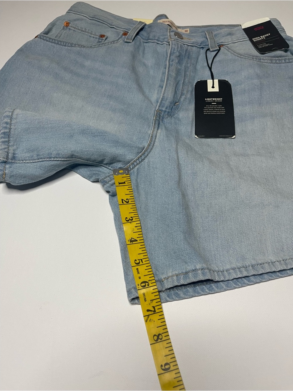 Levi's Blue Lightweight Linen+Denim High Rise Baggy Shorts - Picture 7 of 11